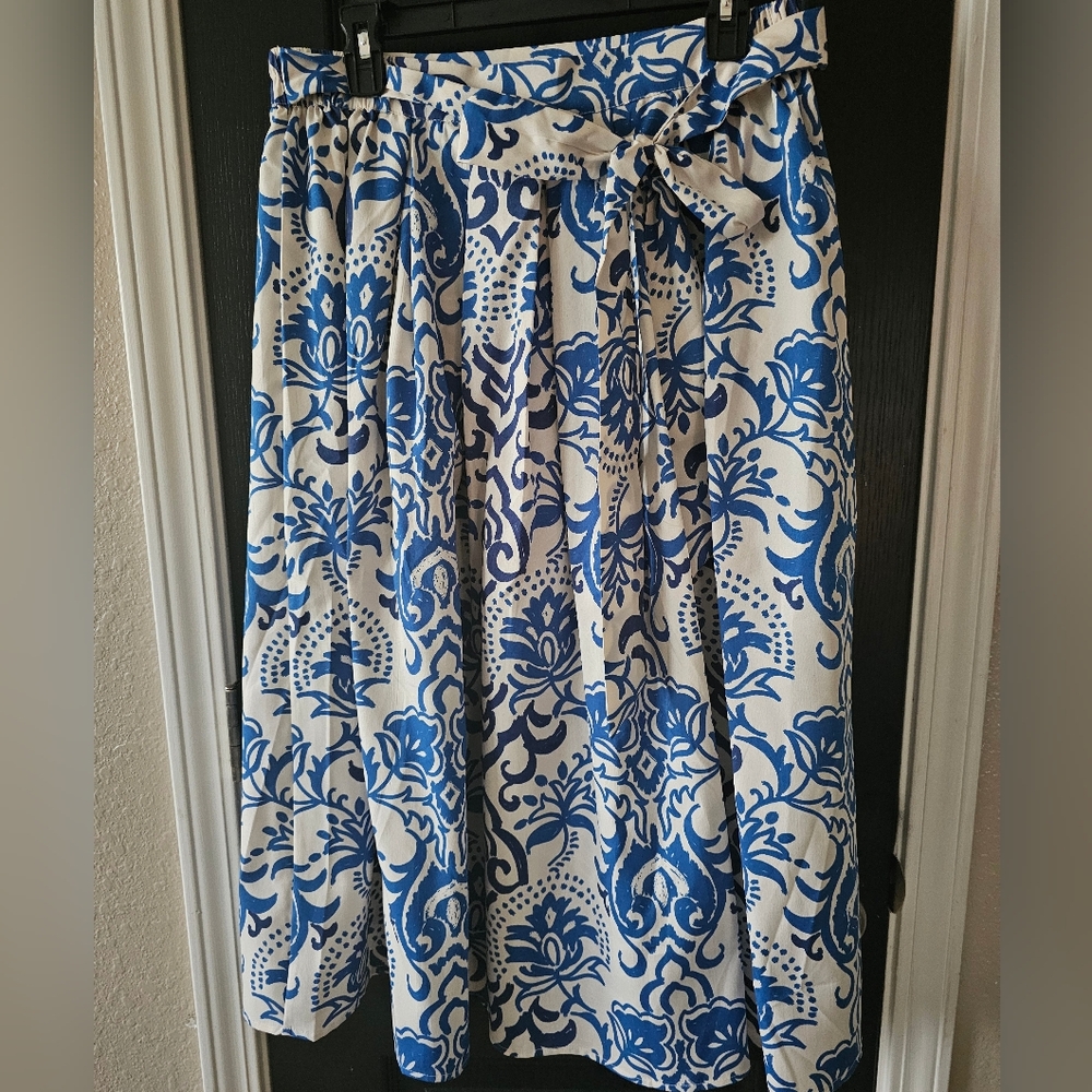 Blue and White Midi Skirt